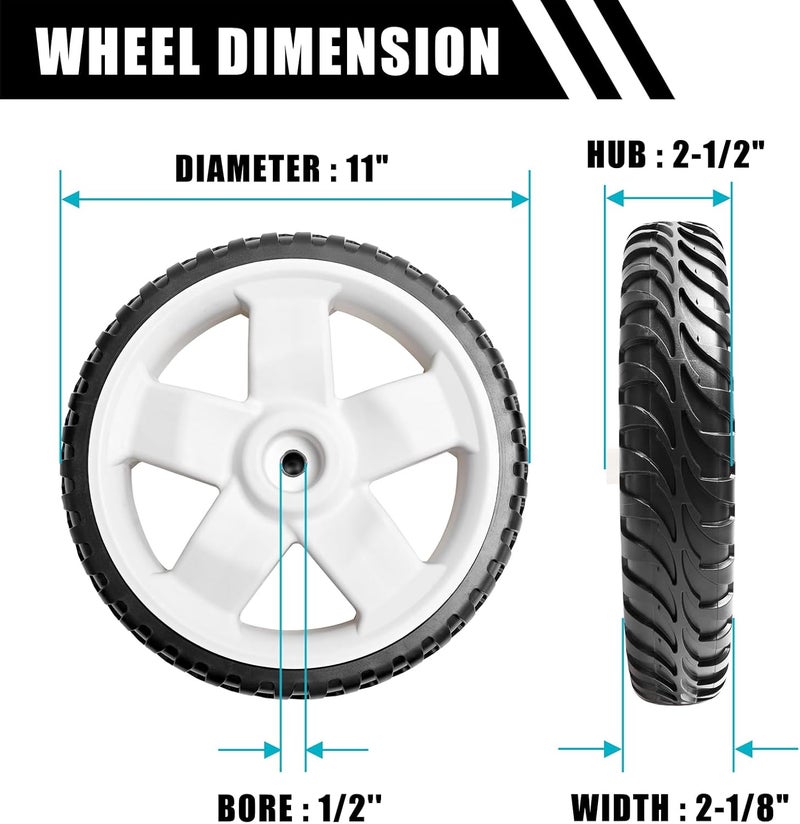 Sutmorly 11" Drive Rear Wheels for Toro 137-4837 115-2885 119-0313, Lawn Mower Rear Wheel Tire Compatible with Most Toro Walk-Behind Push Lawn Mower Fits for 20339 20378 20959 21329, 2 PACK - Image 2